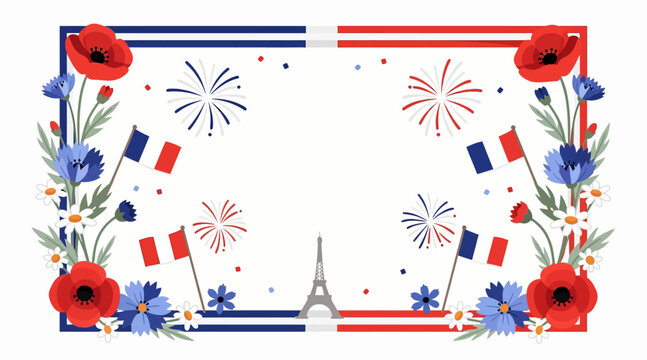 Bastille Day celebration themed frame with Eiffel Tower