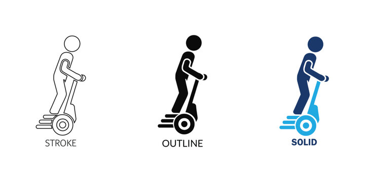 Three Vector Icon Designs Illustrating A Person Riding A Modern Electric Segway