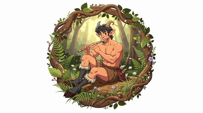 caveman playing flute in forest