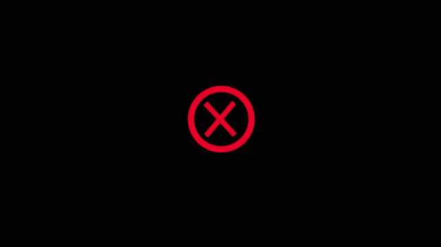 Red X symbol in circle on black background error warning notification rejection prohibition cross