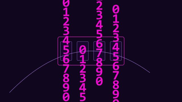 Digital counter animation with scrolling pink numbers and abstract arc line 4k
