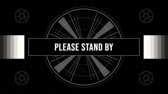 Please stand by retro tv test pattern. Vintage television screen broadcast signal