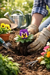 Fototapeta premium Gardening planting flowers