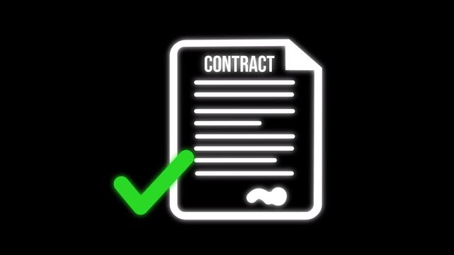 Contract document icon with glowing lines and green tick