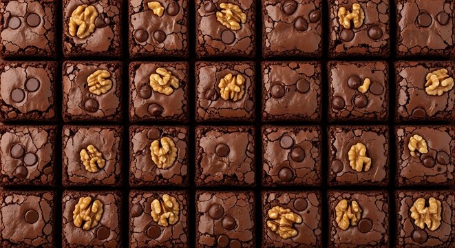 Delicious Chocolate Walnut Brownies, Homemade Baked Goods, Top View