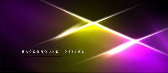 Obraz premium Vibrant gradient background features bright light streaks. Purple, yellow hues dominate design, creating dynamic effect. Minimal text present.