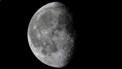 Fototapeta premium Waning moon phase detail against deep black sky