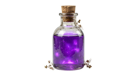 Obraz premium Glowing purple magic potion glass bottle