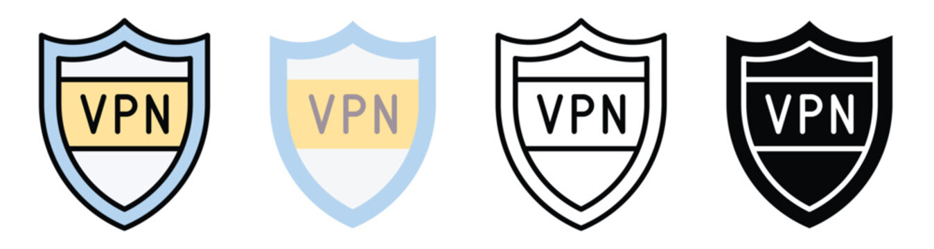 vpn security shield logo vector icon. Multiple Styles Icon Set.