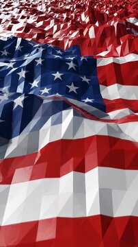Polygonal Wave Pattern American Flag - This is a low-poly geometric abstract representation of the American flag with a wavy, textured surface.