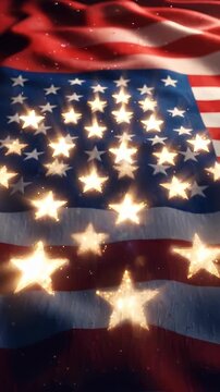 Abstract Glowing Stars American Flag Background - A vibrant, abstract depiction of the American flag is presented with an emphasis on glowing stars.