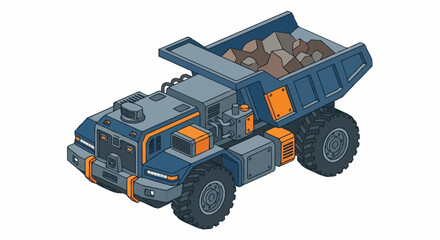 Heavy duty mining dump truck with loaded bed. © Buka