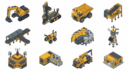 Isometric Construction Vehicles and Heavy Machinery Set. © Buka