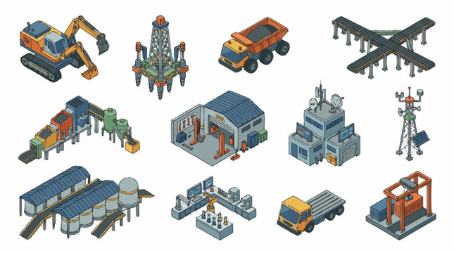 Isometric Construction and Industrial Equipment Set.