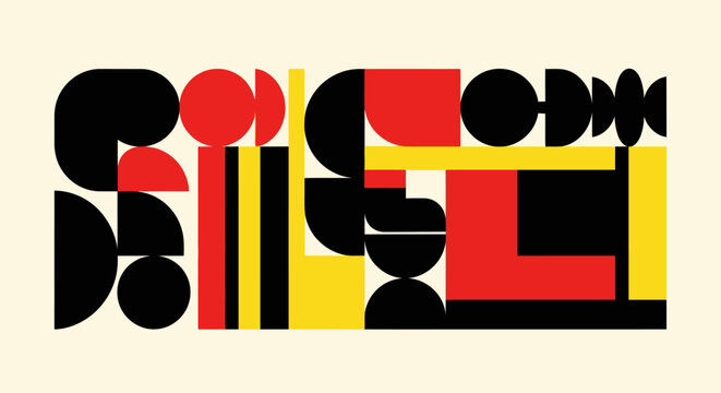 Abstract geometric composition in Bauhaus style with flat vector shapes and modern art elements