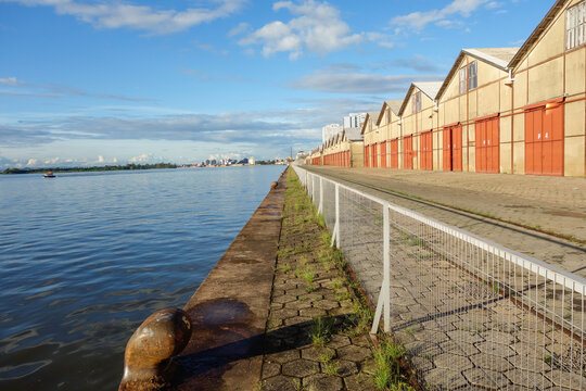Embarcadero Pier and lake Guaiba waterfront in Porto Alegre, RS, Brazil. or Orla do Guaiba