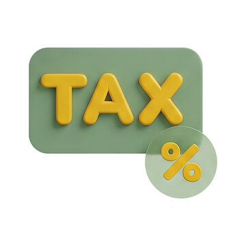 Tax text with percentage symbol 3D taxation business icon on transparent background