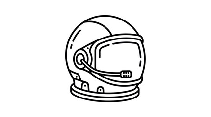Fototapeta premium Detailed astronaut helmet angled view black line art icon.