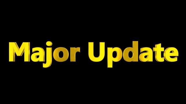 Animated text with major update on black background