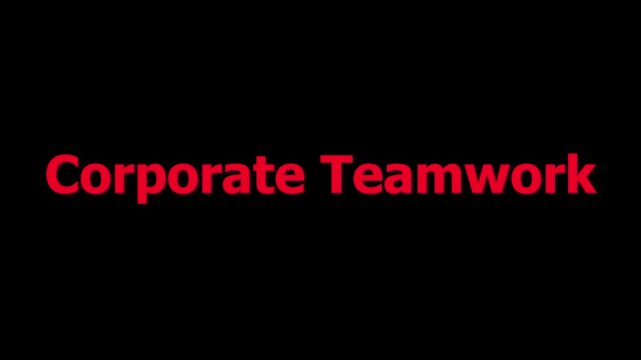 Corporate teamwork text animation displaying professional business concepts with shifting colors and typography against a clean black background for modern marketing presentations