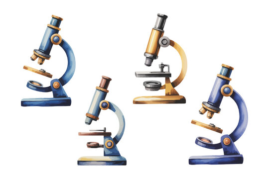 set of Watercolor Microscope Clipart, Science Classroom illustration isolated on white background