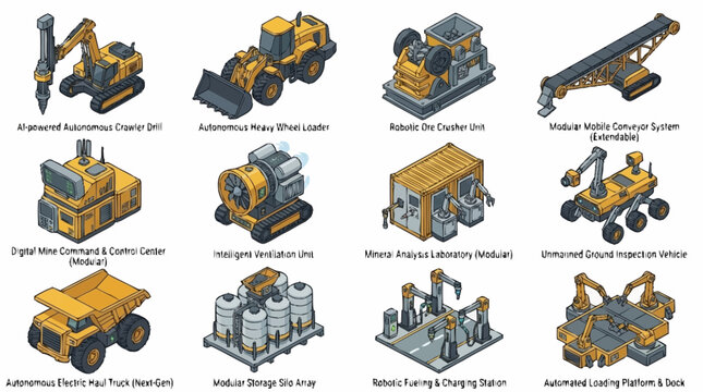 Collection of Yellow Construction Vehicles and Equipment.