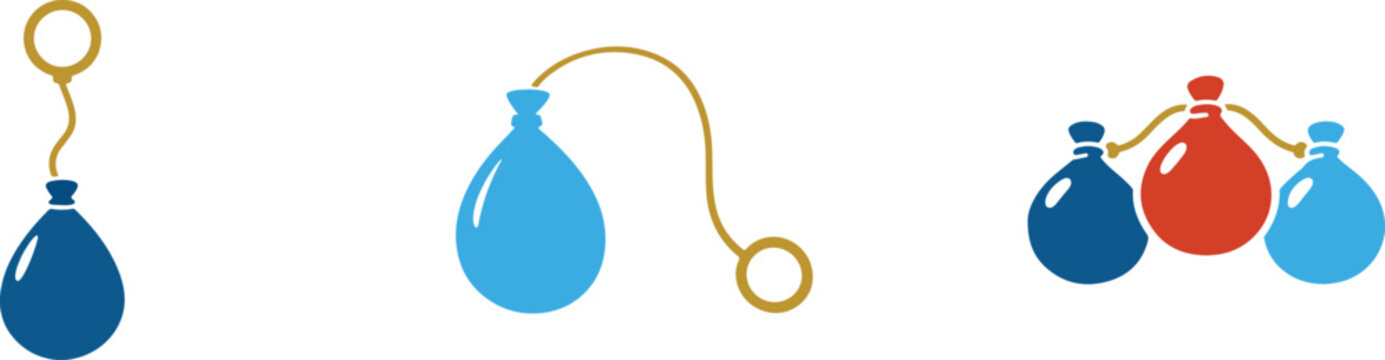 Simple yo-yo water balloon silhouette icon vector set, clean clipart for summer toy graphics.