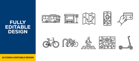 urban transportation local navigation map city travel bike bus bicycle and public transit service icons flat vector illustration icon bundle set high resolution © Nilima