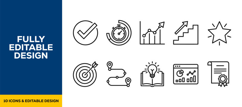 business workflow planning productivity project management schedule office and task icons flat vector illustration icon bundle set high resolution