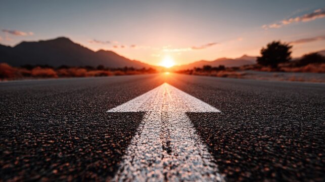 Directional path leading to a beautiful golden sunset