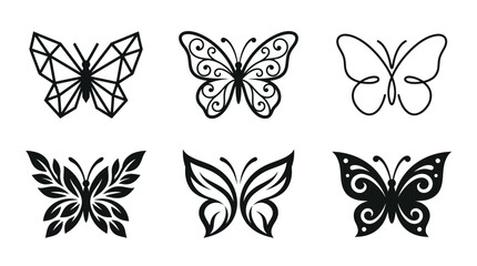 Naklejka premium Black Butterfly and Leaf Designs.