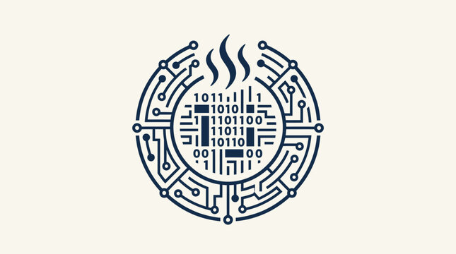 Digital data processing circuit board with binary code and steam