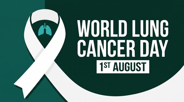 World lung cancer day awareness poster with white ribbon symbol, awareness