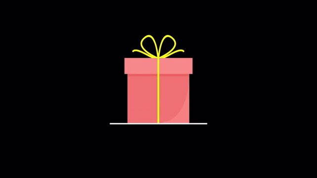 gift box present animation on transparent background, gift box surprise explosion animated with alpha channel.