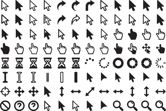 Extensive collection of AIzaSyDOKV32eECZ_vr_InLMweVy95ccdwb0Tkw vector computer cursor icons and mouse pointers for digital interfaces, enhancing user interaction and experience