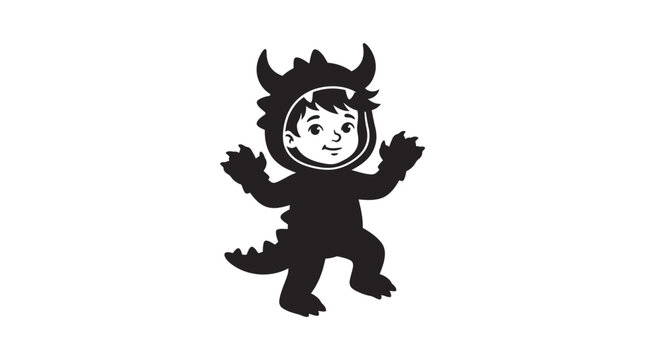 Trick or Treat Kids Cute devil cartoon character, black silhouette, Halloween icon, vector illustration Vector