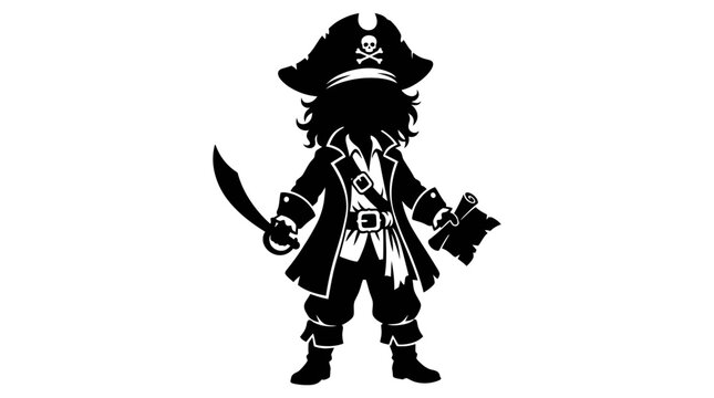 Trick or Treat Kids Pirate, cartoon character, black silhouette, vector illustration, kids, treasure, adventure Vector