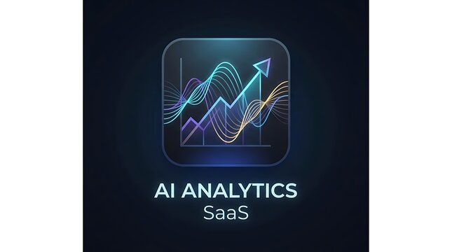 AI Analytics SaaS platform icon with growth chart and wave data