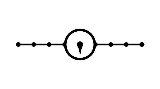 A horizontal line with a circular clock node centered on it representing a timeline milestone or scheduled event marker