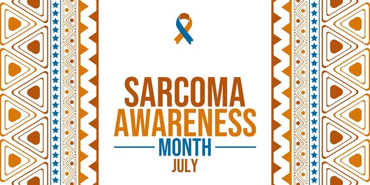 Sarcoma Awareness Month July awareness ribbon geometric triangle patterns and blue stars banner illustration