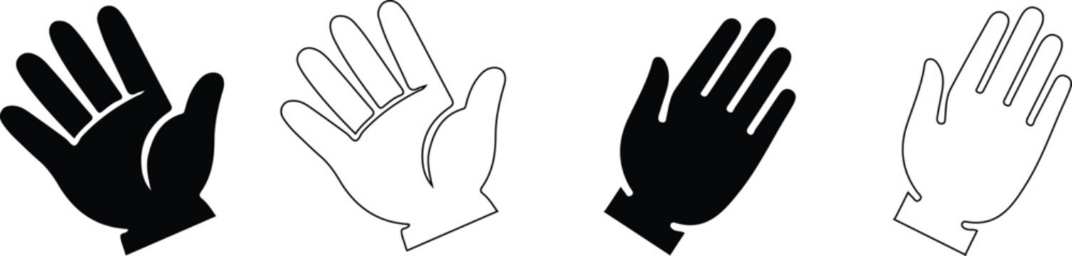 hand drawn vector illustration .Hand hello, bye hand, welcome, goodbye, gesture. Waving hand icon set. 