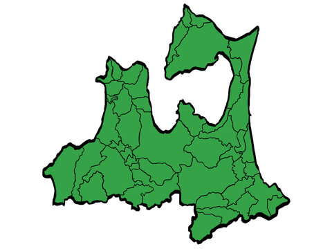 青森県地図 市町村区分 緑色 筆タッチ 和風 東日本 / A brushstroke map of Aomori Prefecture / green