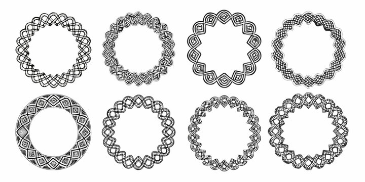 celtic knot circular patterns in black and white vector style on white background pattern ornament design interlace loop symbol art graphic
