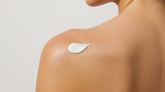 Cream dollop on smooth shoulder with soft glow and calm mood