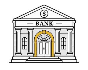 Fototapeta premium doodle illustration of classical bank building facade with arched entrance and columns