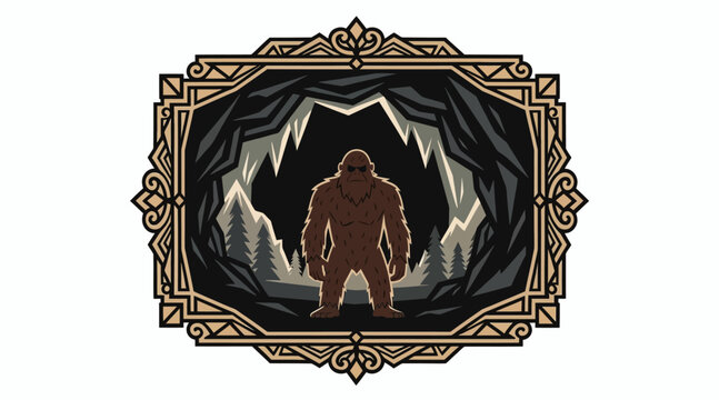 bigfoot standing in front of a mountain landscape
