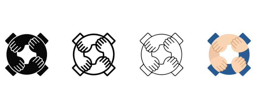 hands joining in a circle as a symbol of partnership teamwork and unity in business and social connections