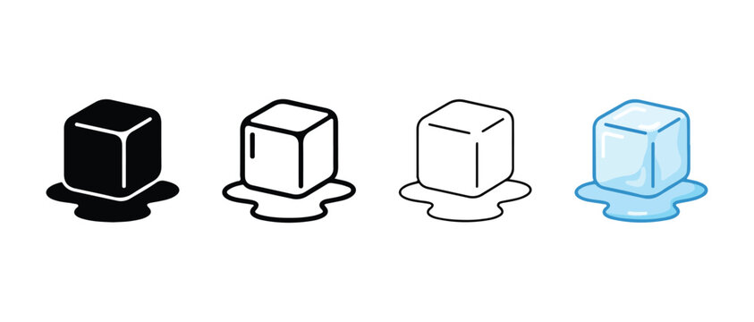 ice cubes in different colors melting on flat surfaces  black gray white and blue ice cube illustrations
