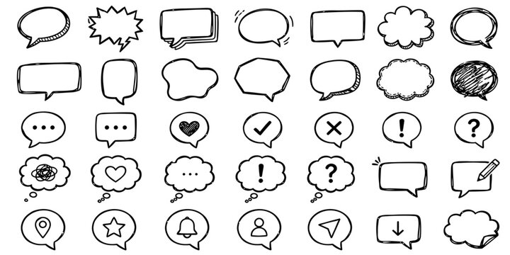 Hand drawn speech bubble doodles set