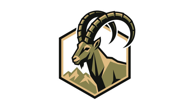 Stylized Ibex mountain goat head mascot logo design.